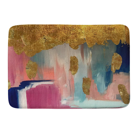 Tina Salazar Gold Leaf Indigo Blue Abstract Memory Foam Bath Mat