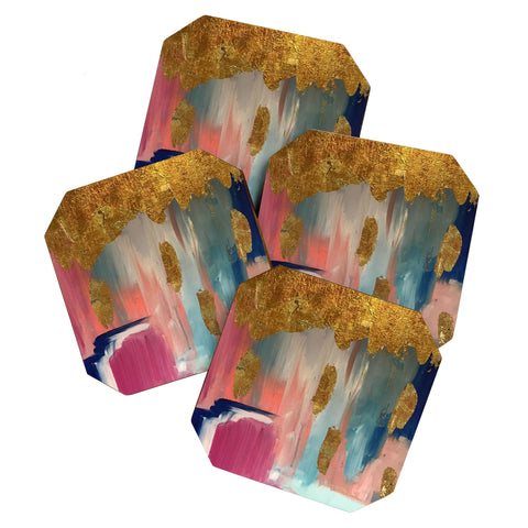 Tina Salazar Gold Leaf Indigo Blue Abstract Coaster Set