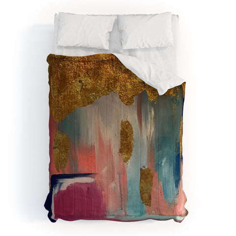 Tina Salazar Gold Leaf Indigo Blue Abstract Comforter