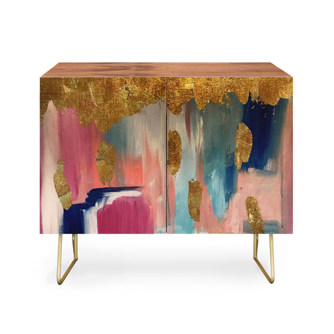 Tina Salazar Gold Leaf Indigo Blue Abstract Credenza