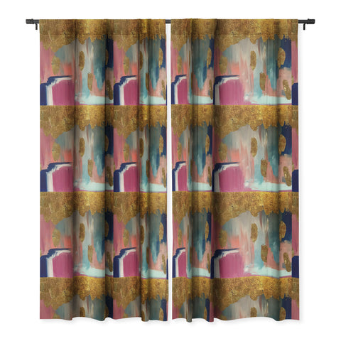 Tina Salazar Gold Leaf Indigo Blue Abstract Blackout Window Curtain