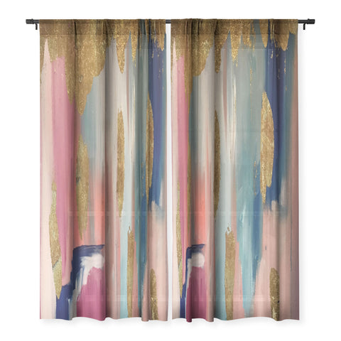 Tina Salazar Gold Leaf Indigo Blue Abstract Sheer Non Repeat