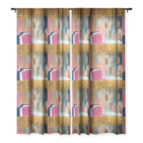 Tina Salazar Gold Leaf Indigo Blue Abstract Sheer Window Curtain
