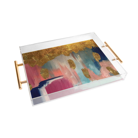 Tina Salazar Gold Leaf Indigo Blue Abstract Acrylic Tray