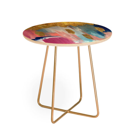 Tina Salazar Gold Leaf Indigo Blue Abstract Round Side Table