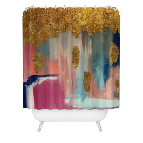 Tina Salazar Gold Leaf Indigo Blue Abstract Shower Curtain