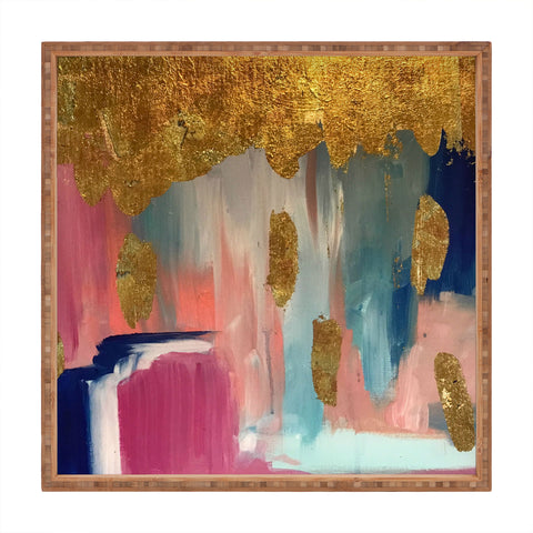 Tina Salazar Gold Leaf Indigo Blue Abstract Square Tray