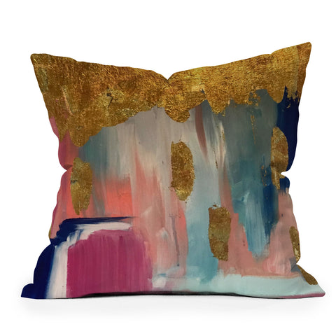 Tina Salazar Gold Leaf Indigo Blue Abstract Throw Pillow