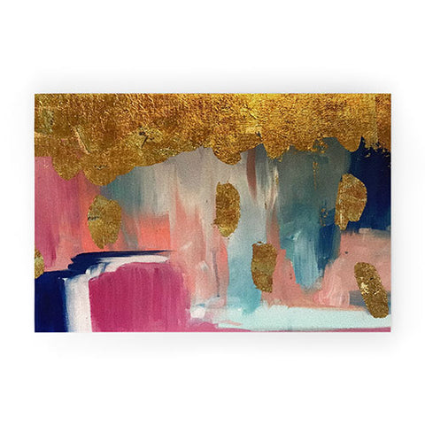 Tina Salazar Gold Leaf Indigo Blue Abstract Welcome Mat