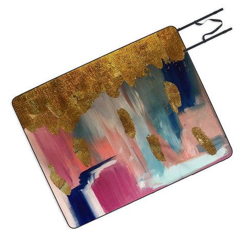 Tina Salazar Gold Leaf Indigo Blue Abstract Picnic Blanket