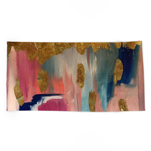 Tina Salazar Gold Leaf Indigo Blue Abstract Beach Towel