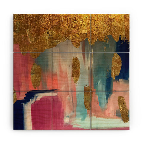 Tina Salazar Gold Leaf Indigo Blue Abstract Wood Wall Mural