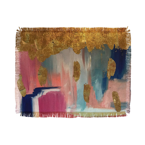 Tina Salazar Gold Leaf Indigo Blue Abstract Throw Blanket