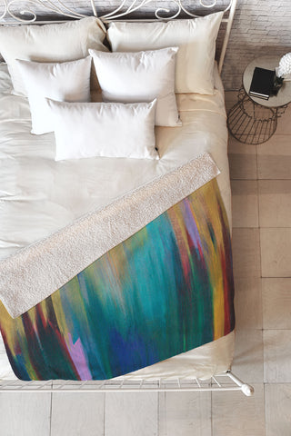 Tina Salazar Green Gold Abstract Fleece Throw Blanket