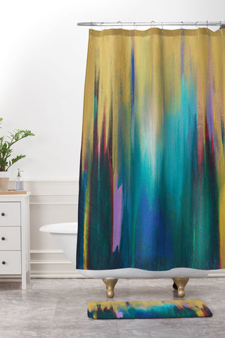 Tina Salazar Green Gold Abstract Shower Curtain And Mat
