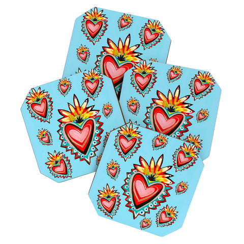 Tina Salazar Hearts in Blue Coaster Set