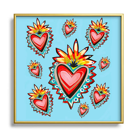 Tina Salazar Hearts in Blue Square Metal Framed Art Print