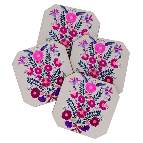 Tina Salazar Mexican Bird Motif Gray Coaster Set