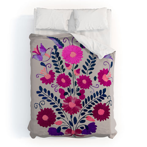 Tina Salazar Mexican Bird Motif Gray Duvet Cover