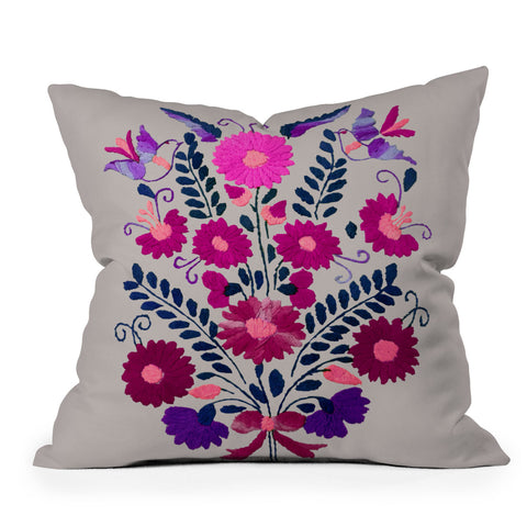 Tina Salazar Mexican Bird Motif Gray Throw Pillow