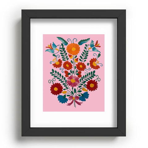 Tina Salazar Mexican Blue Birds in Pink Recessed Framing Rectangle