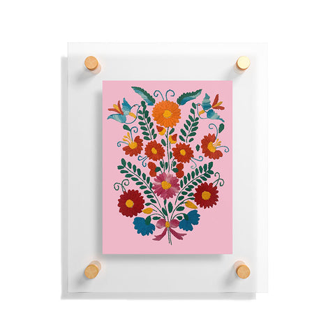 Tina Salazar Mexican Blue Birds in Pink Floating Acrylic Print