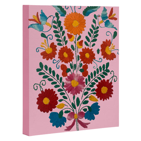 Tina Salazar Mexican Blue Birds in Pink Art Canvas