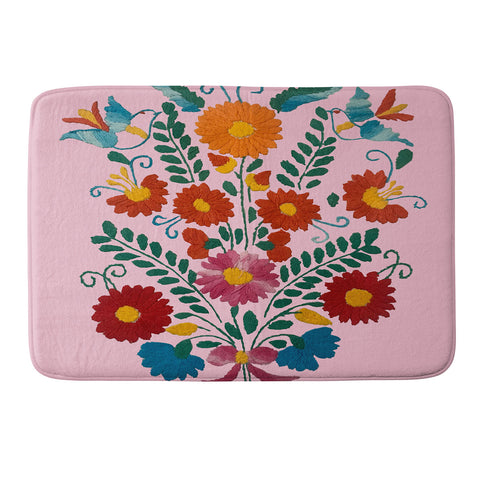 Tina Salazar Mexican Blue Birds in Pink Memory Foam Bath Mat