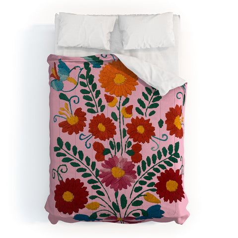 Tina Salazar Mexican Blue Birds in Pink Comforter