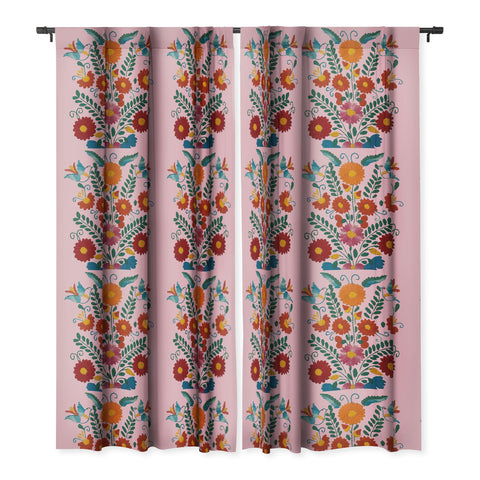 Tina Salazar Mexican Blue Birds in Pink Blackout Window Curtain
