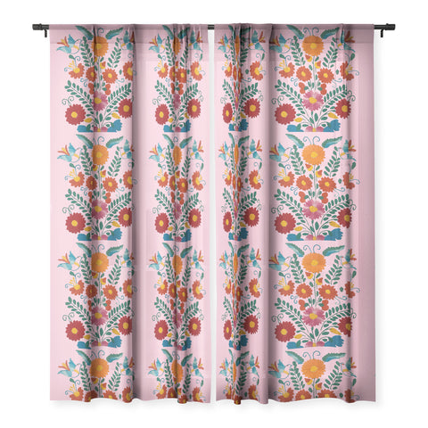 Tina Salazar Mexican Blue Birds in Pink Sheer Window Curtain