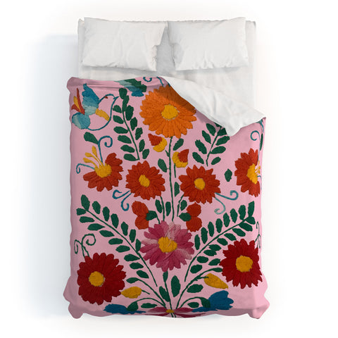 Tina Salazar Mexican Blue Birds in Pink Duvet Cover