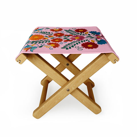 Tina Salazar Mexican Blue Birds in Pink Folding Stool