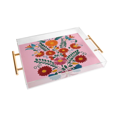 Tina Salazar Mexican Blue Birds in Pink Acrylic Tray