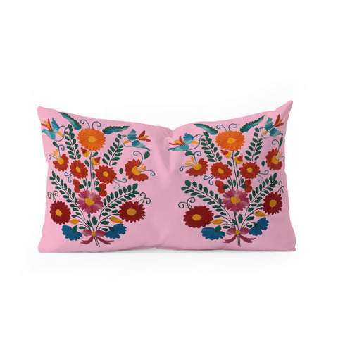 Tina Salazar Mexican Blue Birds in Pink Oblong Throw Pillow