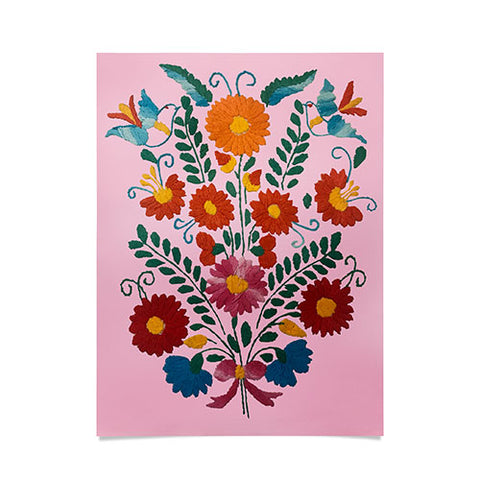 Tina Salazar Mexican Blue Birds in Pink Poster