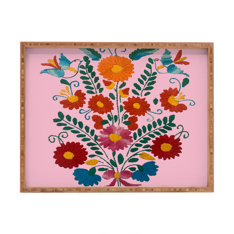 Tina Salazar Mexican Blue Birds in Pink Rectangular Tray