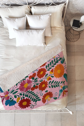 Tina Salazar Mexican Blue Birds in Pink Fleece Throw Blanket
