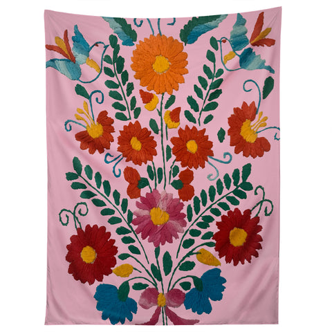 Tina Salazar Mexican Blue Birds in Pink Tapestry