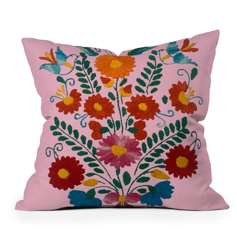 Tina Salazar Mexican Blue Birds in Pink Throw Pillow