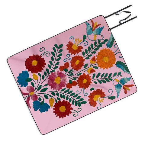 Tina Salazar Mexican Blue Birds in Pink Picnic Blanket