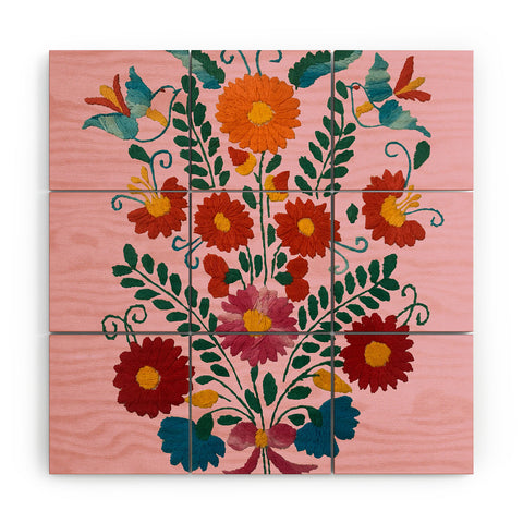 Tina Salazar Mexican Blue Birds in Pink Wood Wall Mural