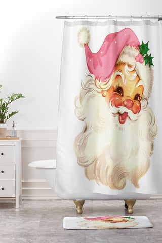 Tina Salazar Retro Santa Vintage Pink Shower Curtain And Mat