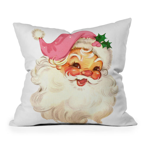 Tina Salazar Retro Santa Vintage Pink Outdoor Throw Pillow