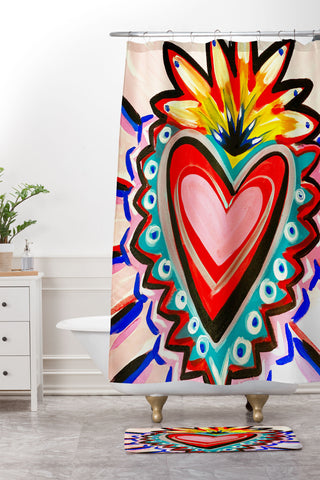 Tina Salazar Sacred Heart Pink Shower Curtain And Mat