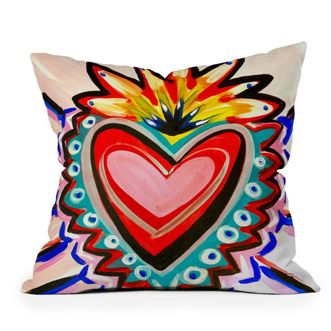 Tina Salazar Sacred Heart Pink Outdoor Throw Pillow