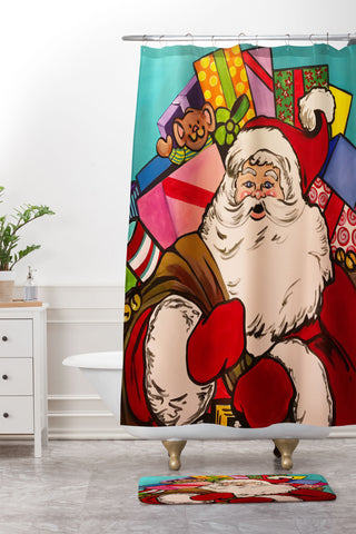 Tina Salazar SANTA CLAUS WITH BOXES Shower Curtain And Mat