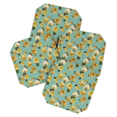 Tina Salazar Yellow Roses in Sage Green Coaster Set