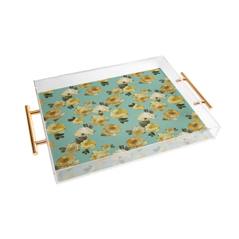 Tina Salazar Yellow Roses in Sage Green Acrylic Tray
