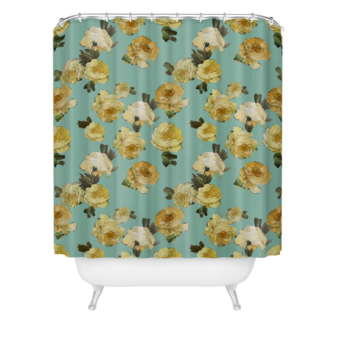 Tina Salazar Yellow Roses in Sage Green Shower Curtain